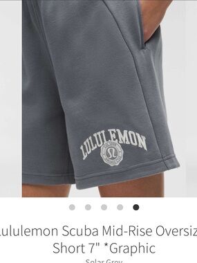 Lululemon Scuba Mid Rise Oversized Graphic Shorts 7” Solar Grey Sz M